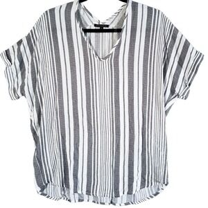 Staccato Top Womens Small Striped V Neck Short Sleeve Relaxed Fit Blouse